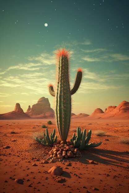 Wüstenlandschaft mit Kaktusarten und Pflanzen