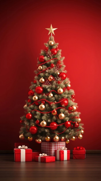Wunderschön geschmückter Weihnachtsbaum mit Geschenkkisten