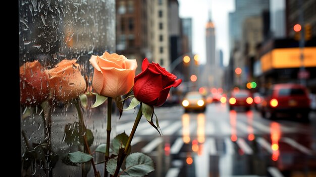 Wunderschöne Blumen und Empire State Building