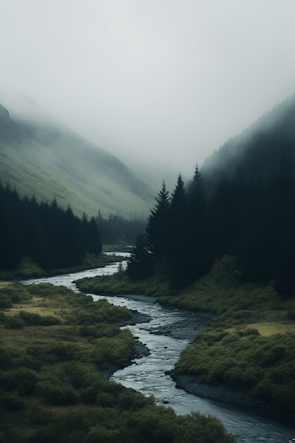 Kostenloses Foto wunderschöne naturlandschaft mit fluss und vegetation