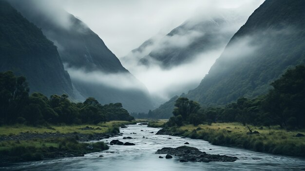 Wunderschöne Naturlandschaft mit Fluss und Vegetation