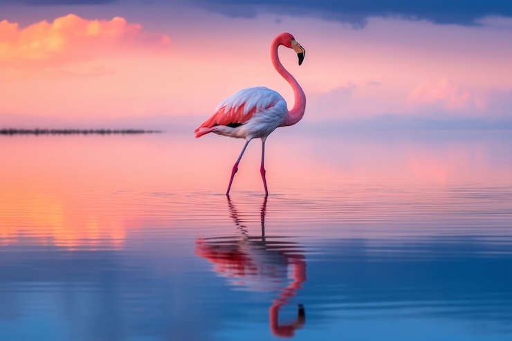 Kostenlose Foto wunderschöner flamingo im see