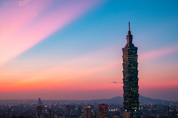 Sonnenuntergang Luftaufnahme Von Taipei Stadt Taiwan Premium Foto