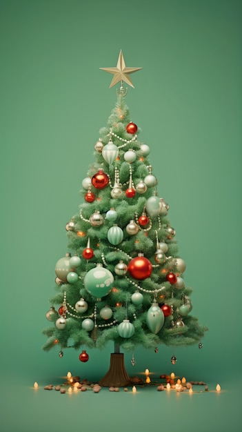Wunderschöner Weihnachtsbaum mit vielen Ornamenten geschmückt