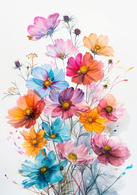 Kostenloses Foto wunderschönes aquarellblumenarrangement