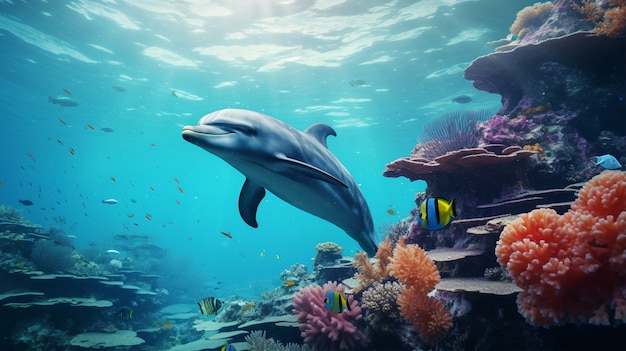 Kostenloses Foto wunderschönes delfinschwimmen