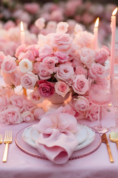 Kostenloses Foto wunderschönes tischgesteck mit rosen