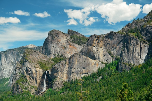 Yosemite Valley mit Bergen und Wasserfällen am Tag