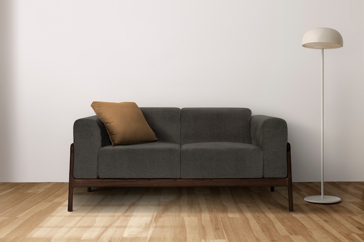 Kostenlose Foto zeitgenössisches wohnzimmer-innendesign mit moderner couch aus der mitte des jahrhunderts