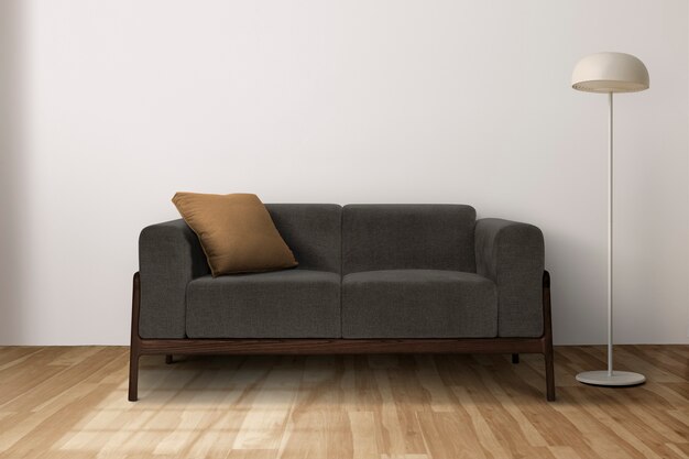 Zeitgenössisches Wohnzimmer-Innendesign mit moderner Couch aus der Mitte des Jahrhunderts