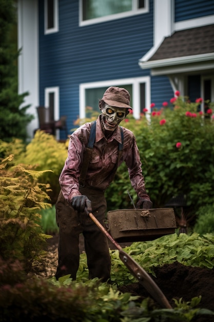 Kostenloses Foto zombie-gartenarbeit hautnah erleben