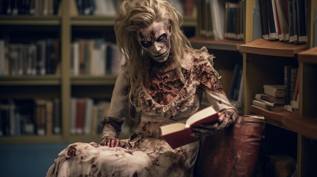 Kostenloses Foto zombie-lesung aus nächster nähe