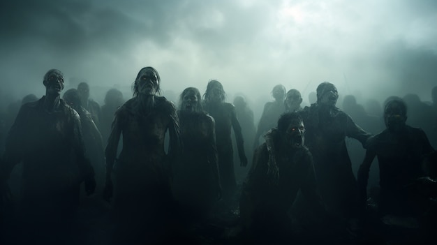 Zombies gehen im Nebel