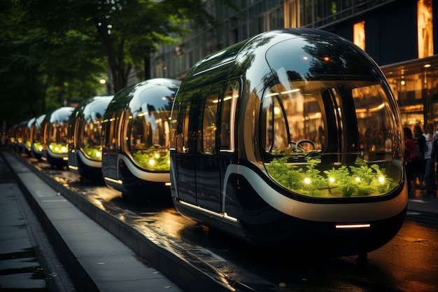 Kostenloses Foto zukunftsorientiertes verkehrsmittel in einer hochmodernen stadt