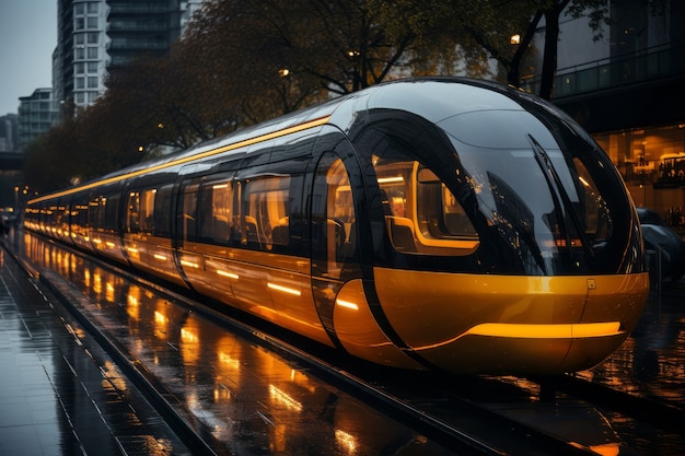 Kostenloses Foto zukunftsorientiertes verkehrsmittel in einer hochmodernen stadt