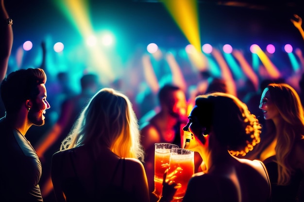 Zwei Frauen stehen mit einem großen Glas Bier in einem Club.