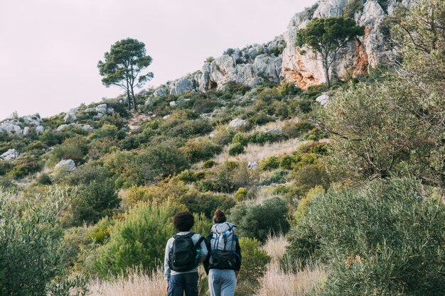 Zwei Freunde, die zusammen wandern