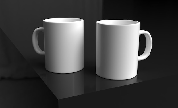 Zwei weiße Tassen auf einem eleganten dunklen Hintergrund