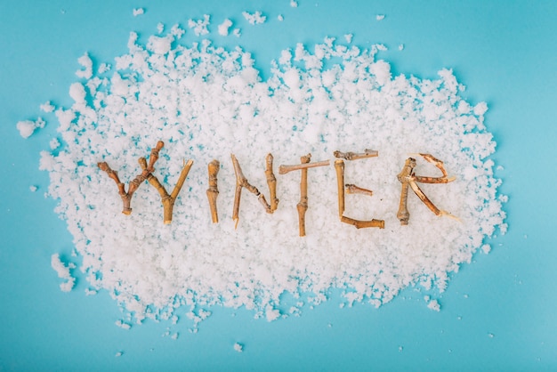 Kostenloses Foto zweig buchstaben auf schnee