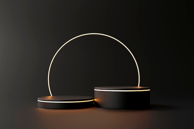 Zylindrische schwarze und hellgoldene Podium-Luxusproduktanzeige im Hintergrund 3D-Rendering