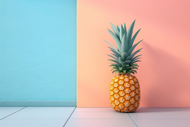 0474 Ananas vor pastellfarbener Wand Generative KI