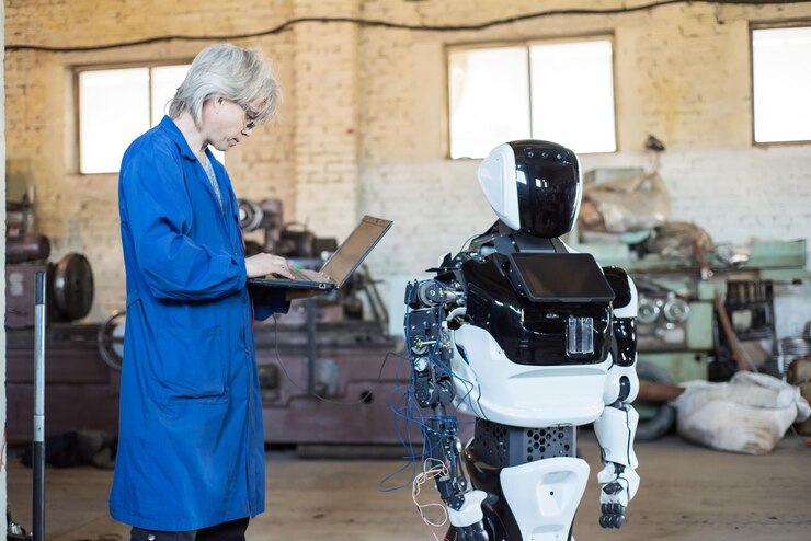 Foto 06 abril 2019 rusia novosibirsk el hombre ensambla un robot humanoide y repara su mano