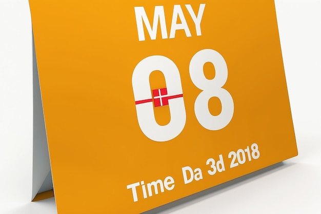 08 de Maio 3o Dia Mundial da Cruz Vermelha Calendário 3D renderização Dia Mundial da Croça Vermelha Ilustração 3D Calendario 3D