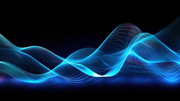 0956 Neon Blue e Cyan ondas digitais de fundo IA generativa