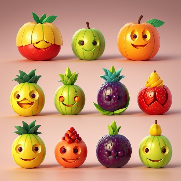 1 conjunto de ícones de frutas 3D Ai generativo