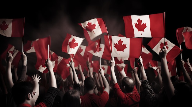 1º de julho Feliz dia do Canadá ilustração de pessoas com bandeira do Canadá Generative ai