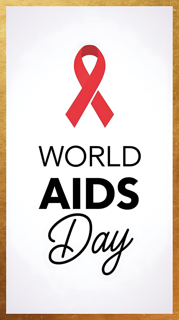 1 de diciembre Día Mundial del SIDA Cartel y pancarta con cinta roja sobre fondo blanco