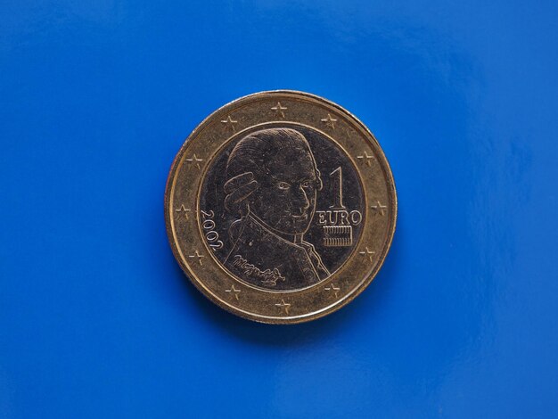 1 euro moeda União Europeia Áustria sobre azul