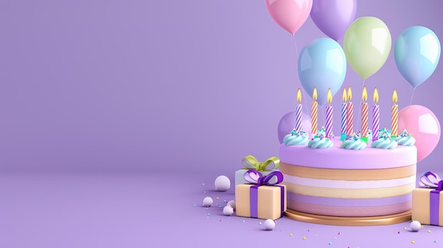 1 Festa de aniversário vibrante com balões coloridos e bolo aceso por velas