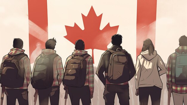 1 de julio Feliz día de Canadá ilustración de personas con bandera de Canadá ai generativo