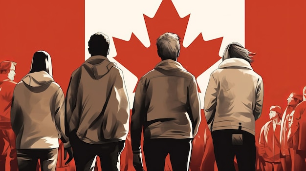 1 de julio Feliz día de Canadá ilustración de personas con bandera de Canadá ai generativo