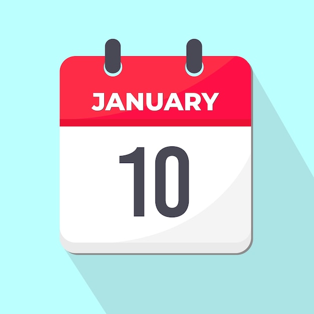 10 de janeiro Icon de calendário diário em estilo 3D vermelho e branco com fundo verde claro