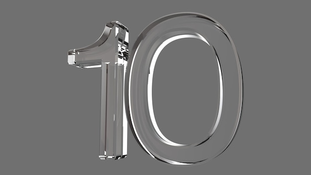 10 diez número oro plata vidrio cristal aniversario 3d render ilustración