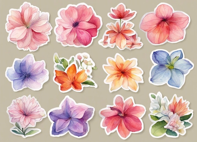 10 pegatinas de flores toda la página está llena de pegatinas diseño de acuarela estilo acuarela