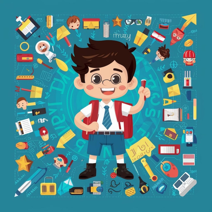 Foto 100 días de celebración de la escuela victor art con dibujos animados e ilustraciones