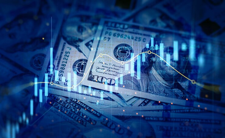 Foto 100-dollar-banknoten mit börsendiagramm für devisenwechsel und den weltweiten devisenhandel