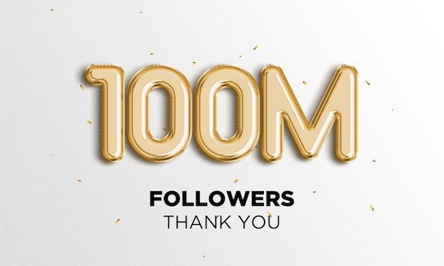 100 Millionen Follower feiern Social-Media-Poster Follower danken Ihrem Schriftzug 3D-Rendering