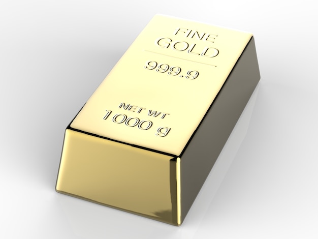 1000 g Goldbarren oder Goldbarren auf weißem Hintergrund
