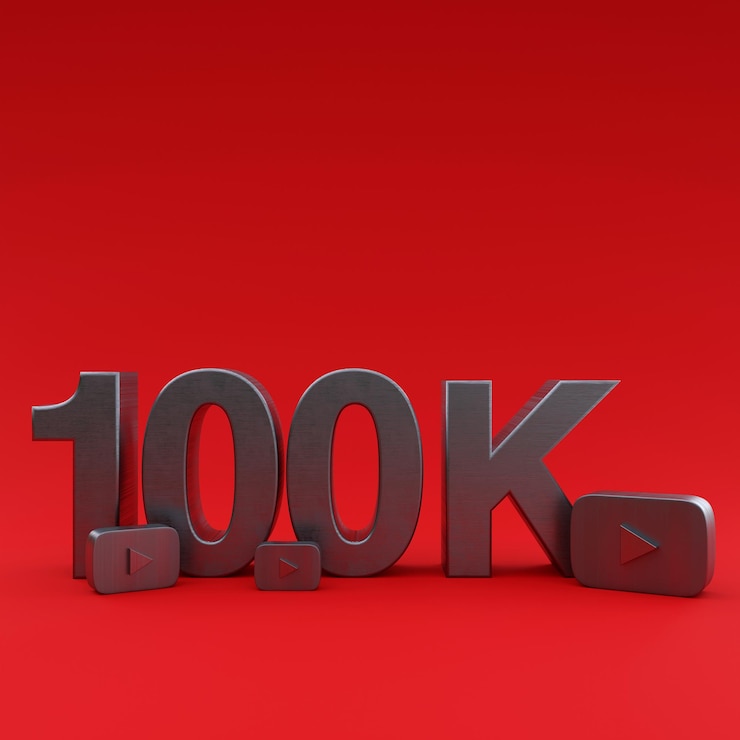 Foto 100k seguidores de youtube ilustración 3d render