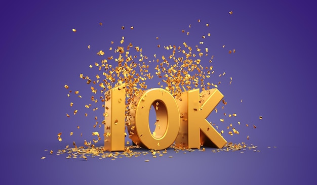 10K gracias ilustración con texto dorado y confeti