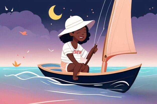 11 Crear una imagen de un personaje navegando en un barco hecho de afirmaciones de amor propio