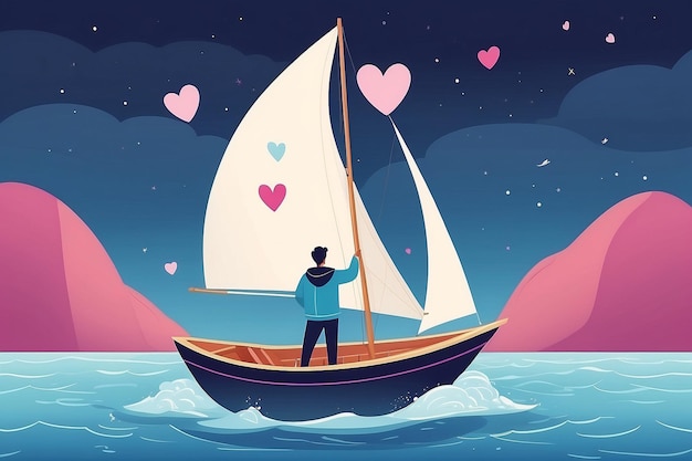 11 Crear una imagen de un personaje navegando en un barco hecho de afirmaciones de amor propio