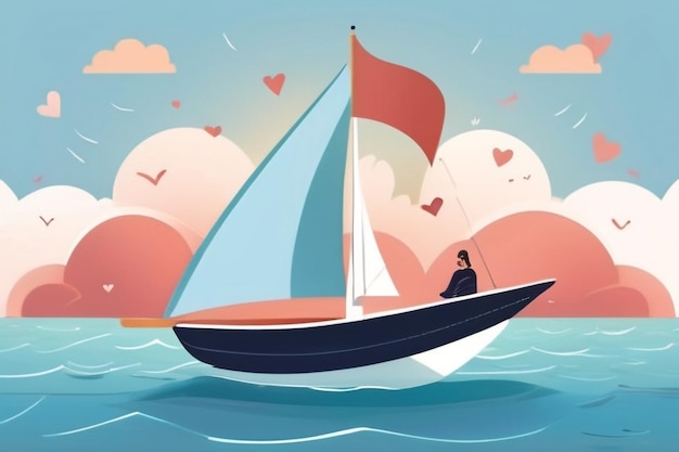 11 Criar uma imagem de um personagem navegando em um barco feito de afirmações de auto-amor