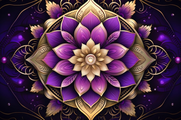 11 goldene Mandala mit lila Hintergrund