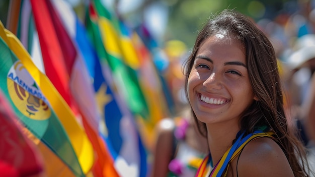 14 de abril Día de la Comunidad Panamericana Símbolo de unidad de los pueblos Reunión voluntaria Banderas comunitarias de diferentes países Atmosfera festiva Valores y aspectos culturales