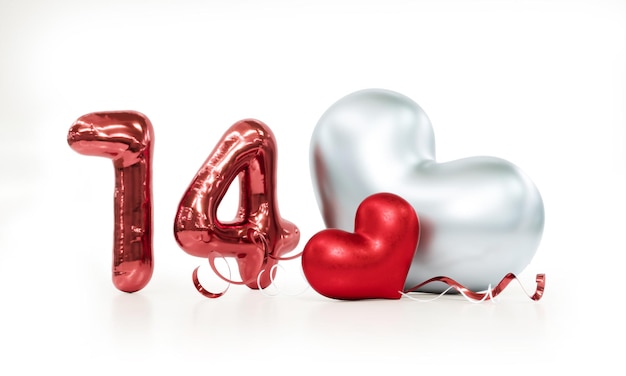 14 de febrero Hermosos corazones sobre fondo blanco para feliz día de San Valentín, 3D Rendering.